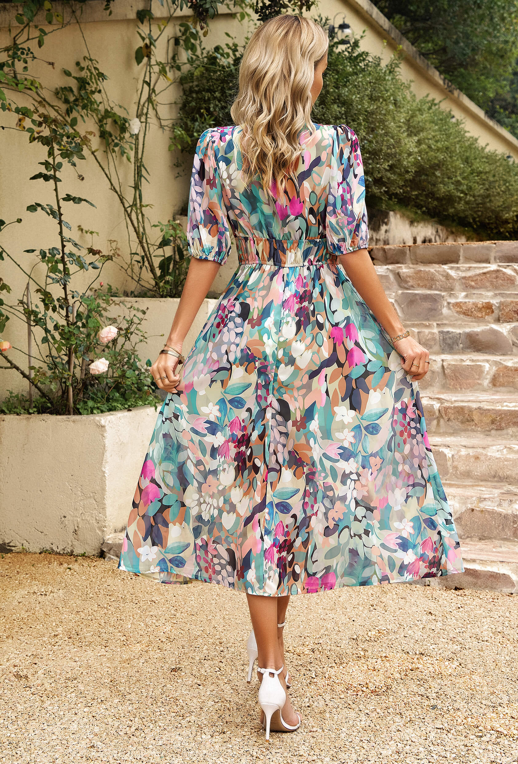 EUPHORIC MOOD FLORAL PRINTED MIDI DRESS - MULTI - Image 3