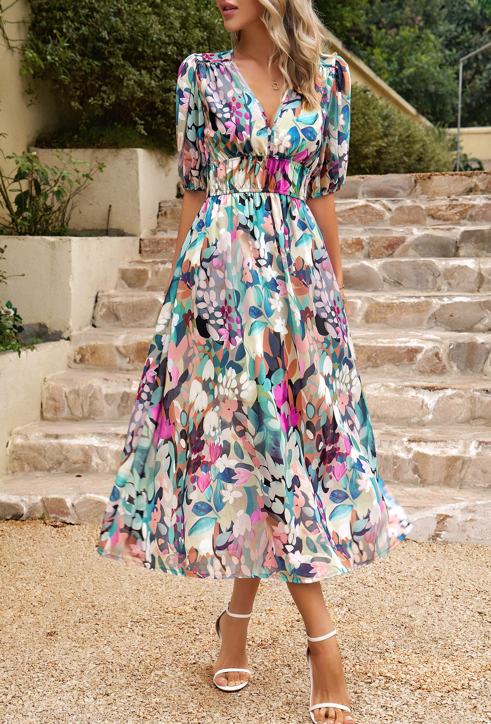 EUPHORIC MOOD FLORAL PRINTED MIDI DRESS - MULTI - Image 4