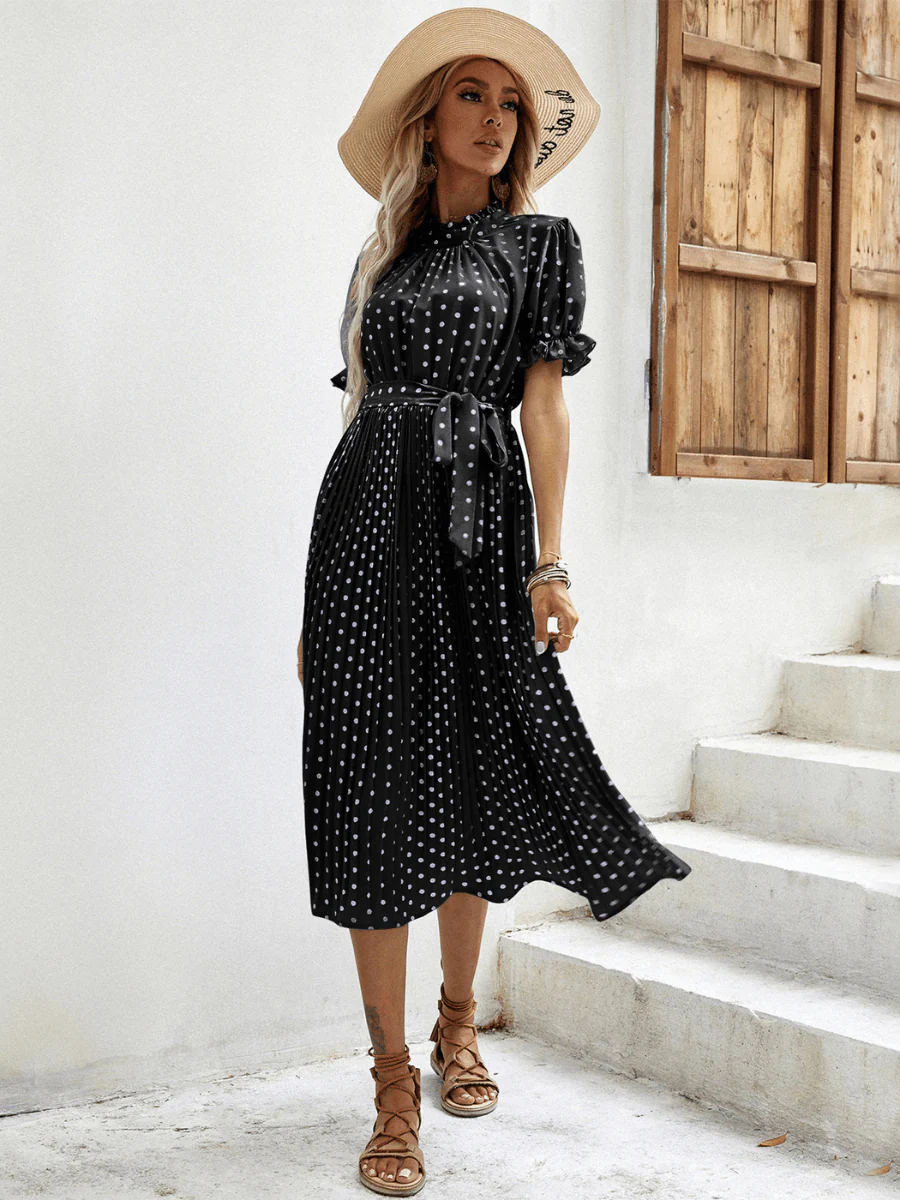 Evergreen Polka Dot Midi Dress - Black - Image 2