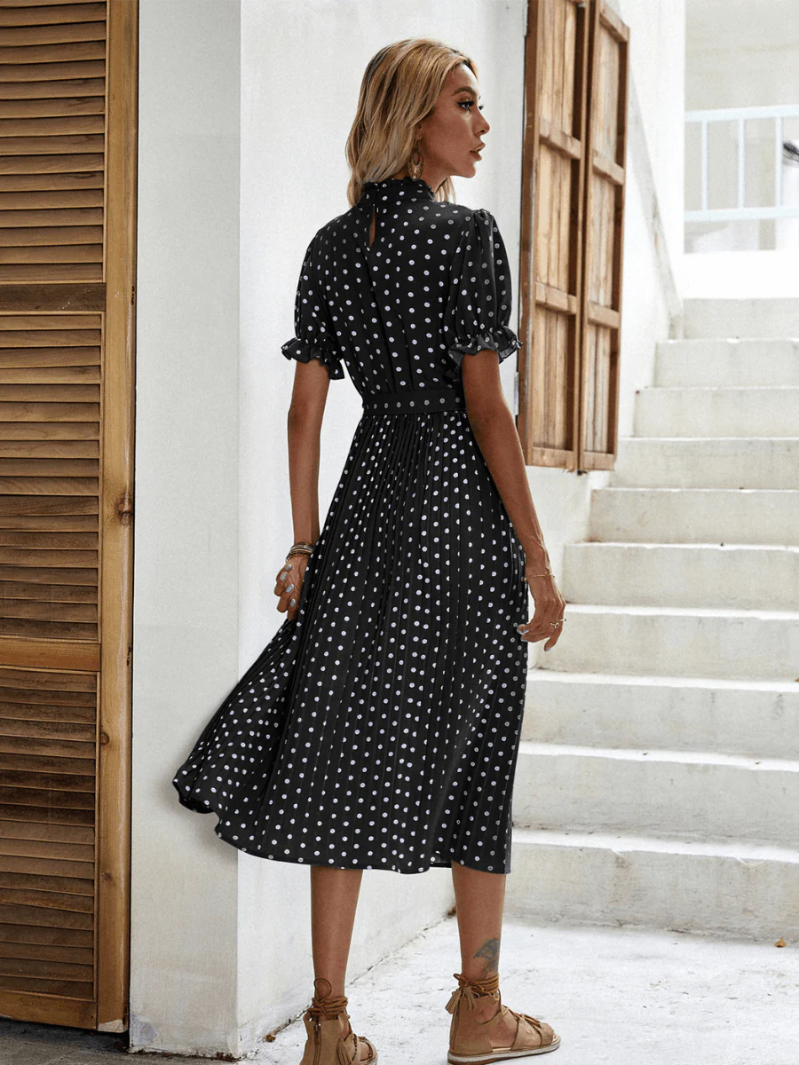 Evergreen Polka Dot Midi Dress - Black - Image 3