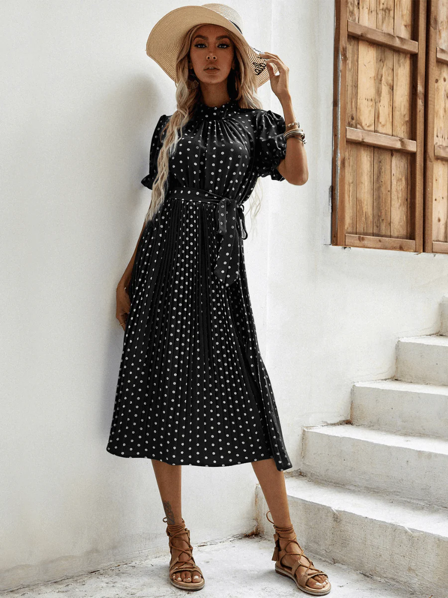 Evergreen Polka Dot Midi Dress - Black - Image 4