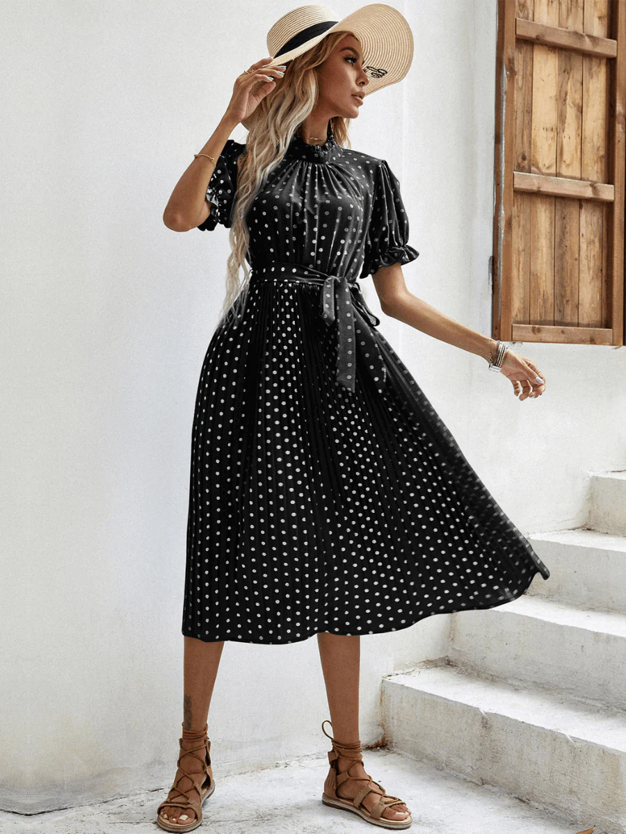 Evergreen Polka Dot Midi Dress - Black - Image 5