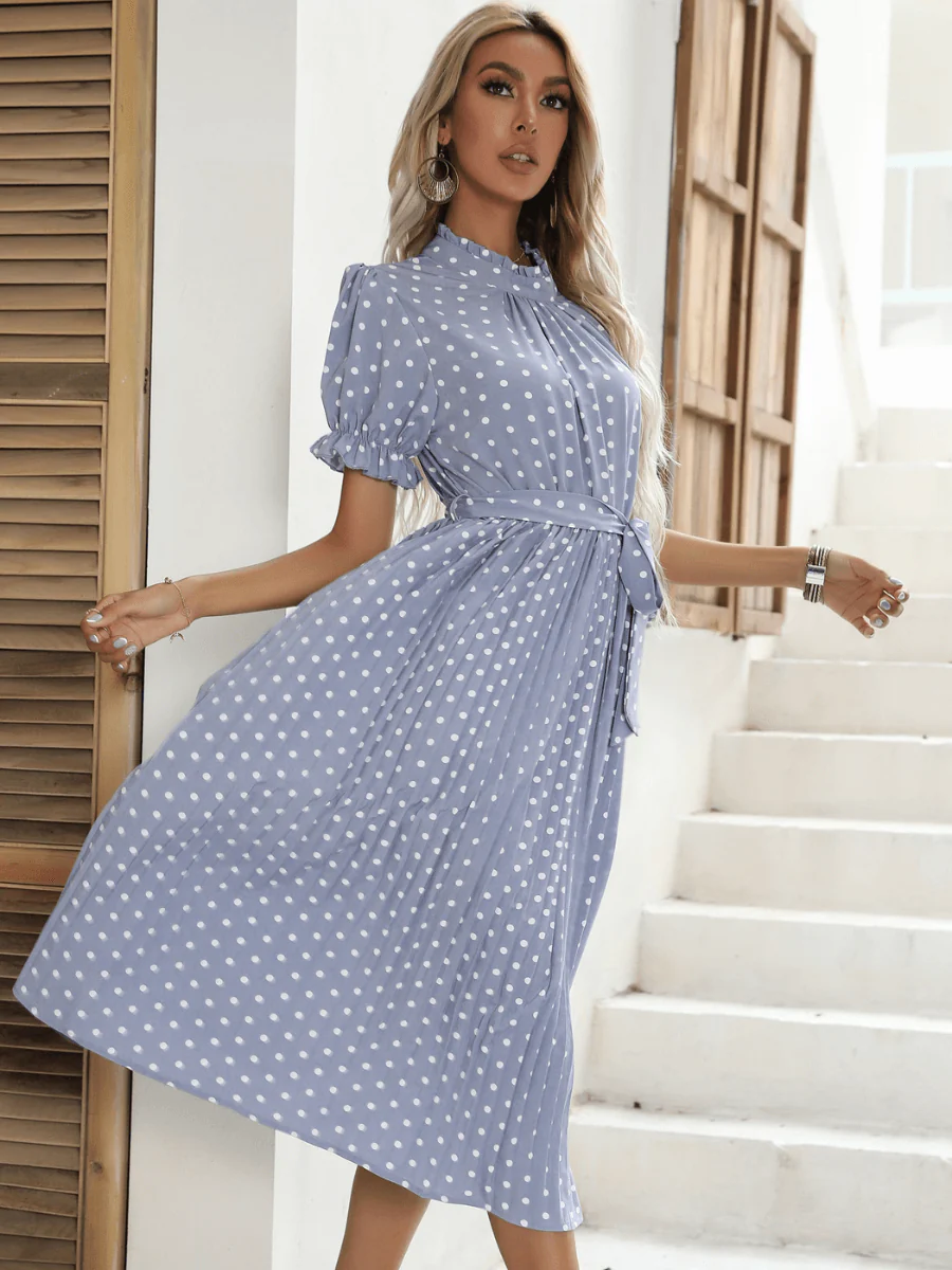 Evergreen Polka Dot Midi Dress - Blue - Image 3