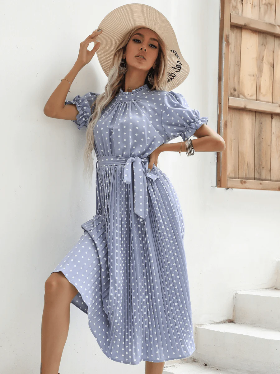 Evergreen Polka Dot Midi Dress - Blue - Image 4