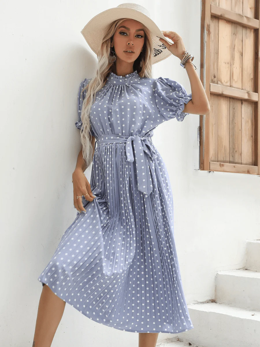 Evergreen Polka Dot Midi Dress - Blue - Image 5