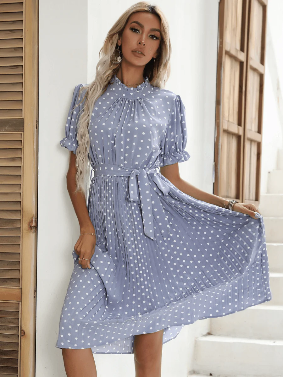 Evergreen Polka Dot Midi Dress - Blue - Image 6