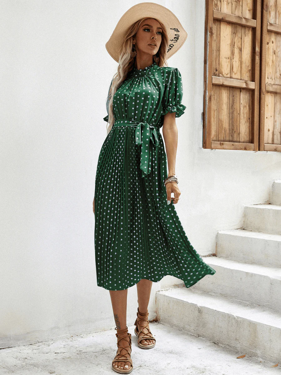 Evergreen Polka Dot Midi Dress - Green - Image 2