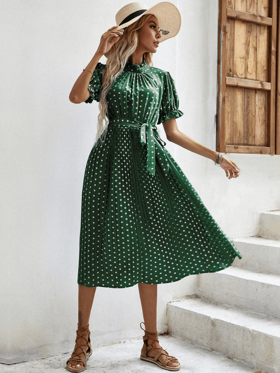 Evergreen Polka Dot Midi Dress - Green - Image 3