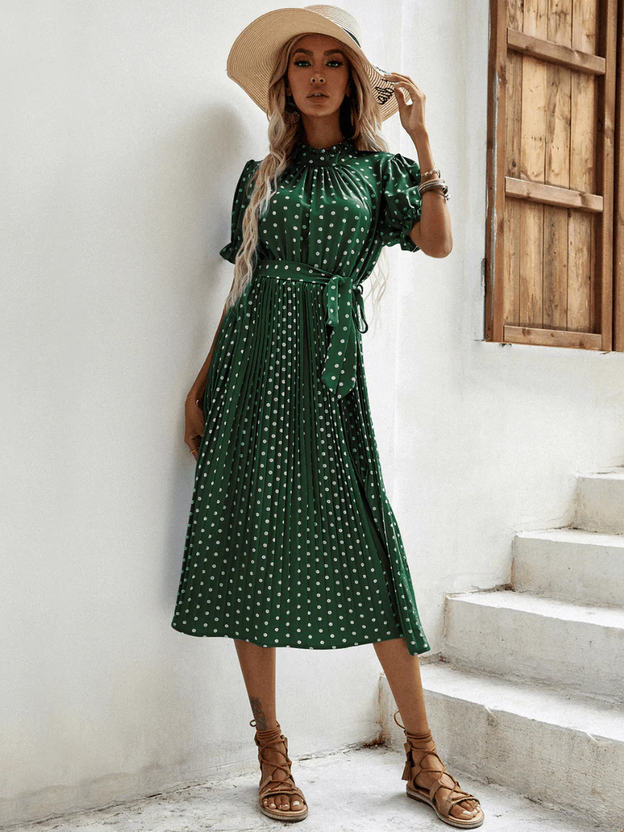 Evergreen Polka Dot Midi Dress - Green - Image 4