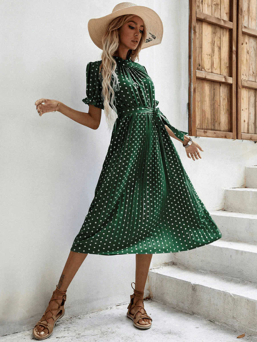 Evergreen Polka Dot Midi Dress - Green - Image 5