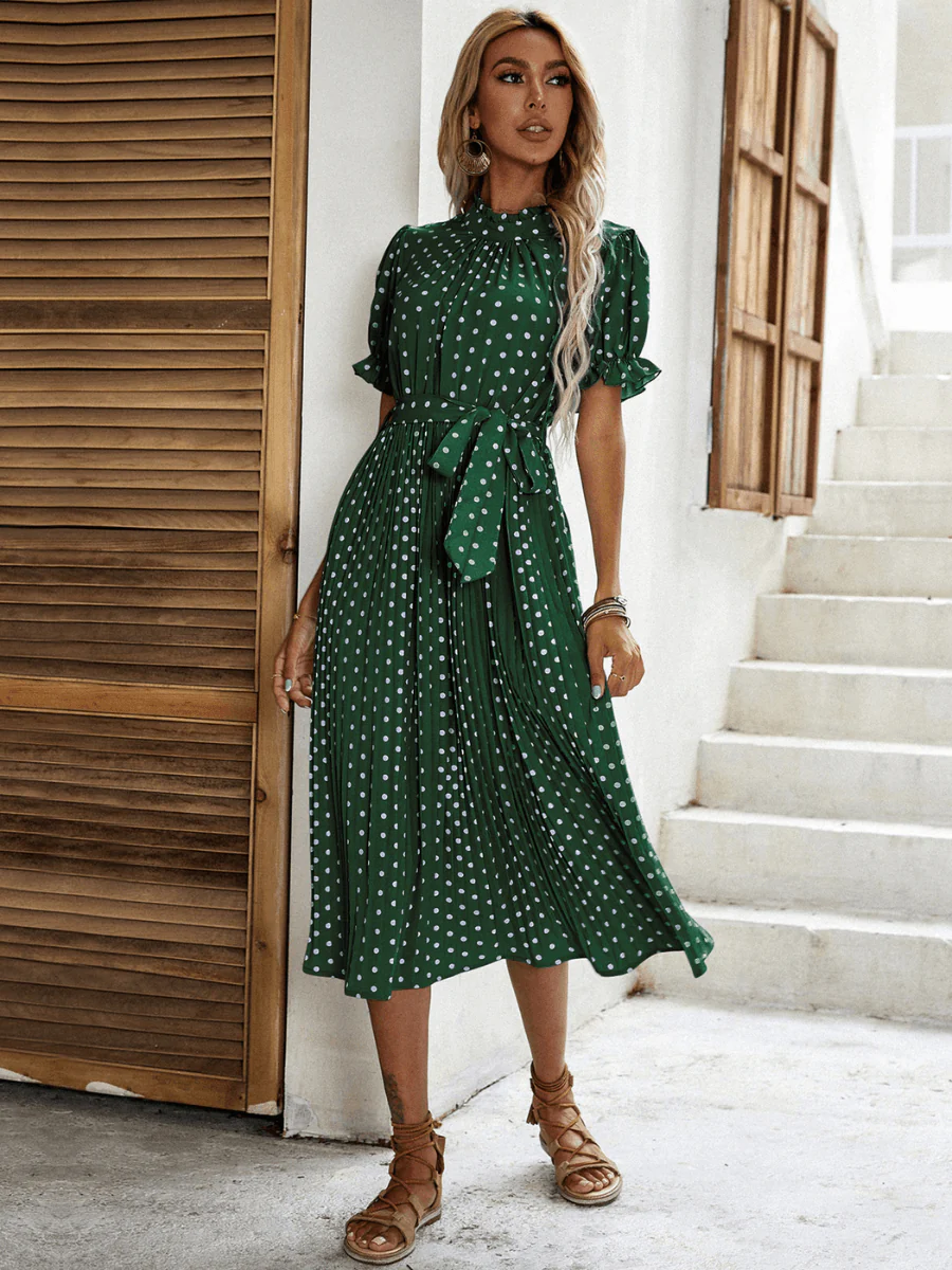 Evergreen Polka Dot Midi Dress - Green - Image 6