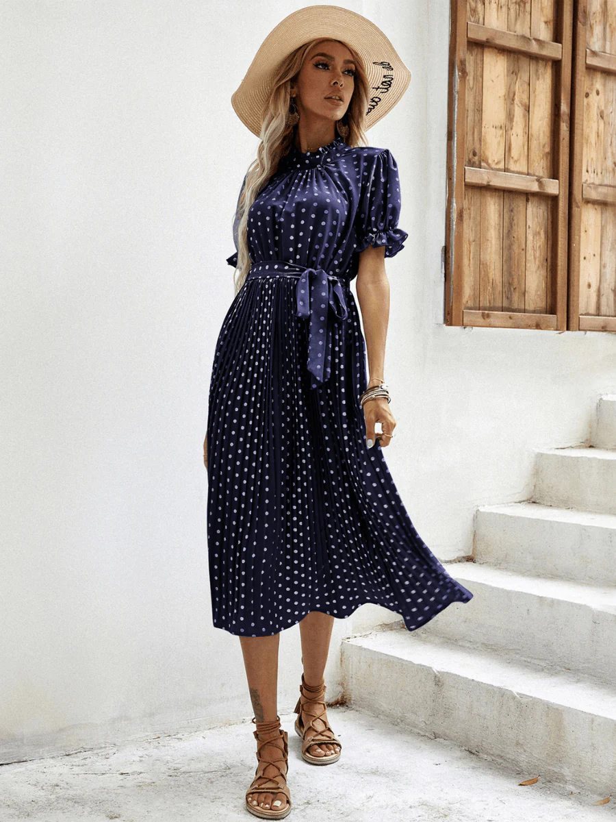 Evergreen Polka Dot Midi Dress - Navy - Image 2