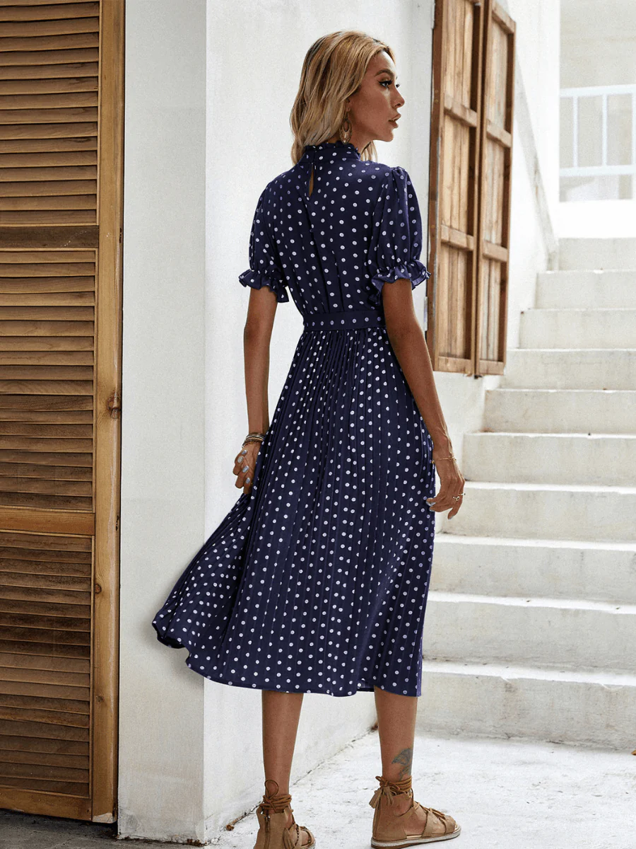 Evergreen Polka Dot Midi Dress - Navy - Image 3