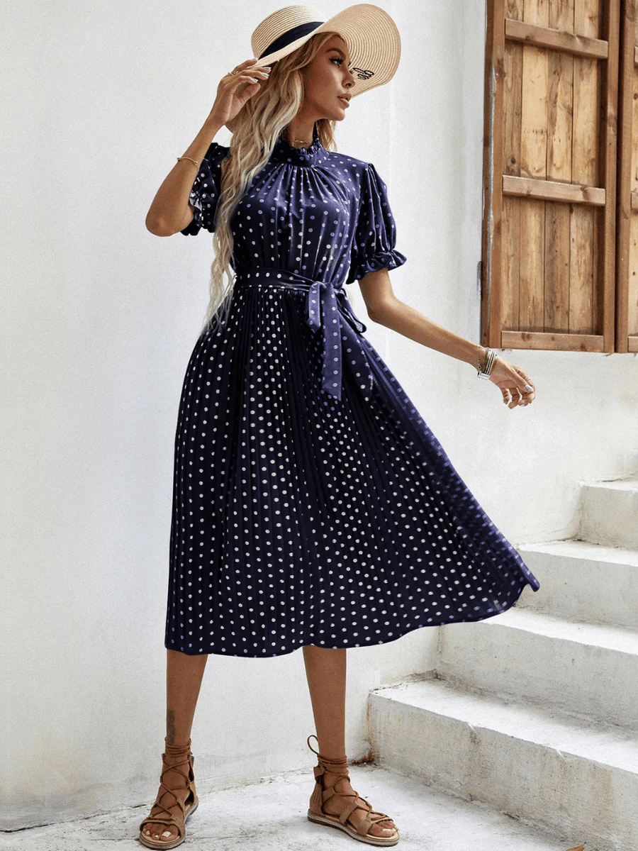 Evergreen Polka Dot Midi Dress - Navy - Image 4