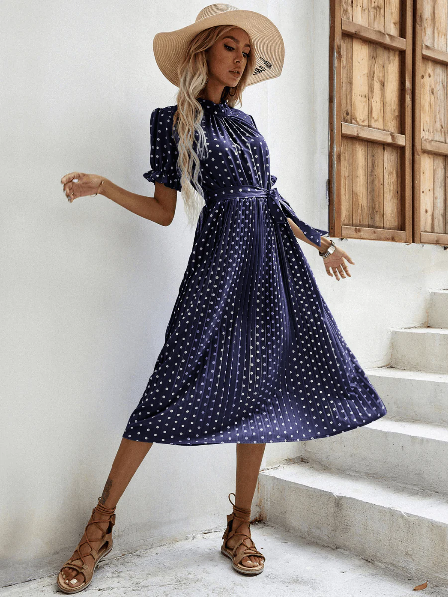 Evergreen Polka Dot Midi Dress - Navy - Image 6