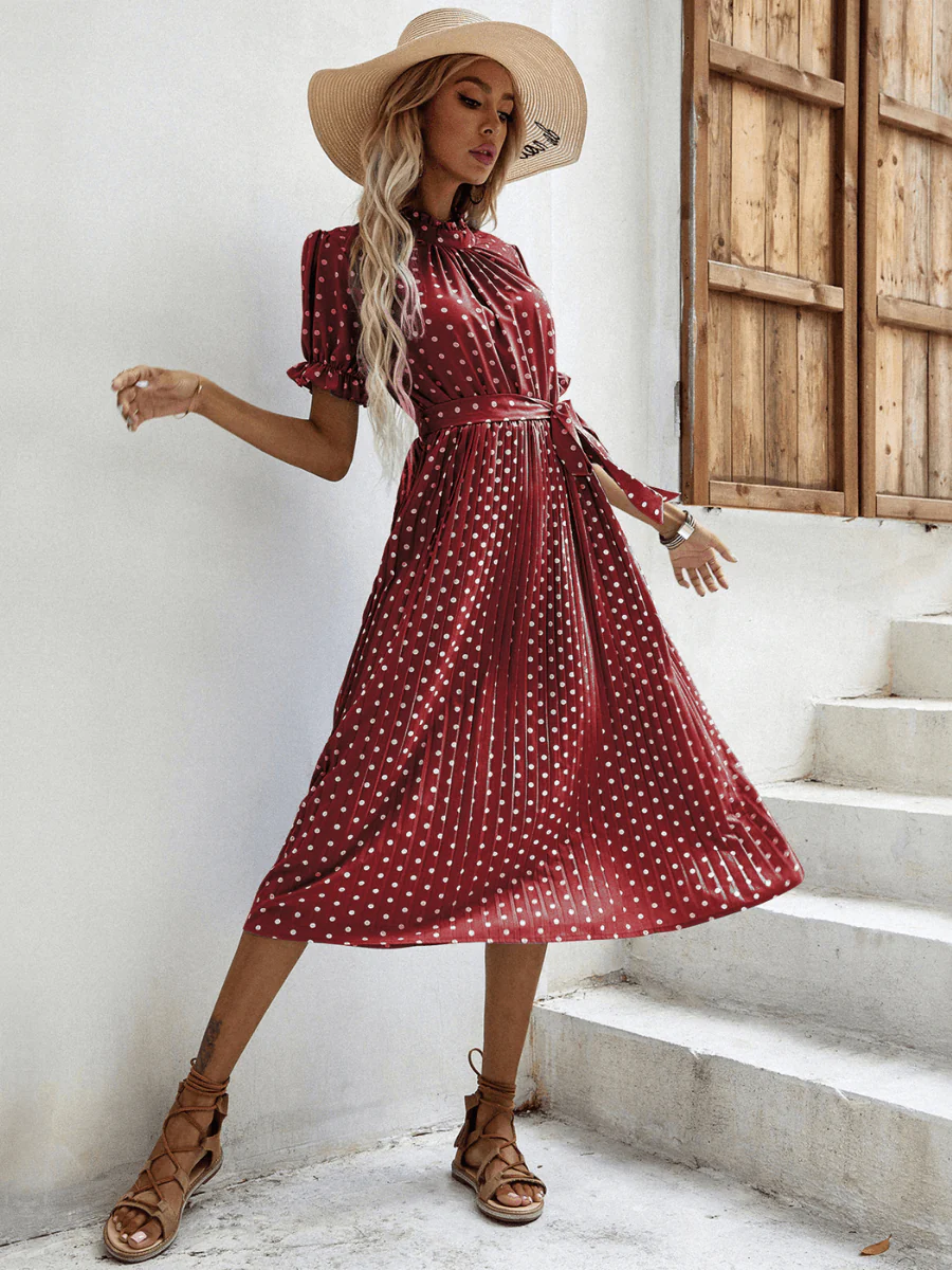 Evergreen Polka Dot Midi Dress - Red - Image 2