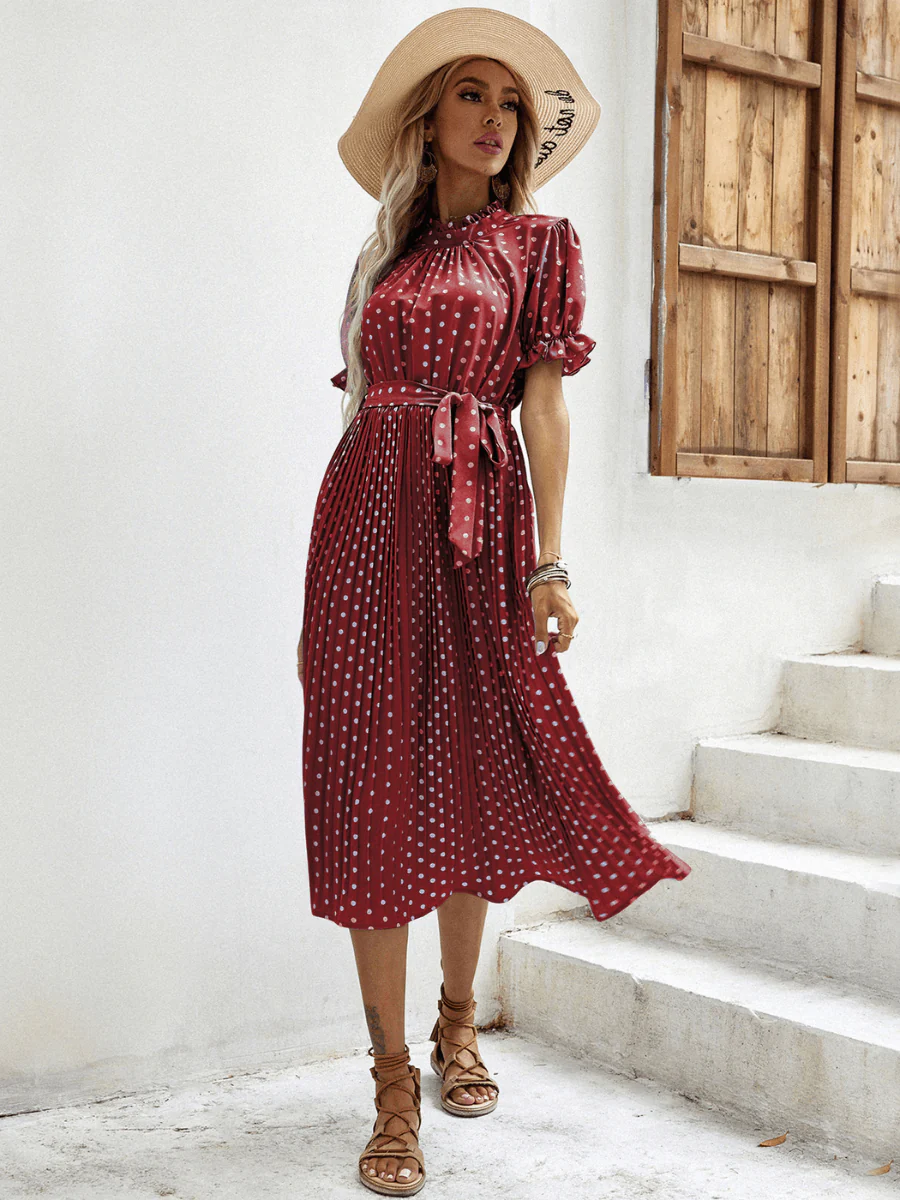 Evergreen Polka Dot Midi Dress - Red - Image 3