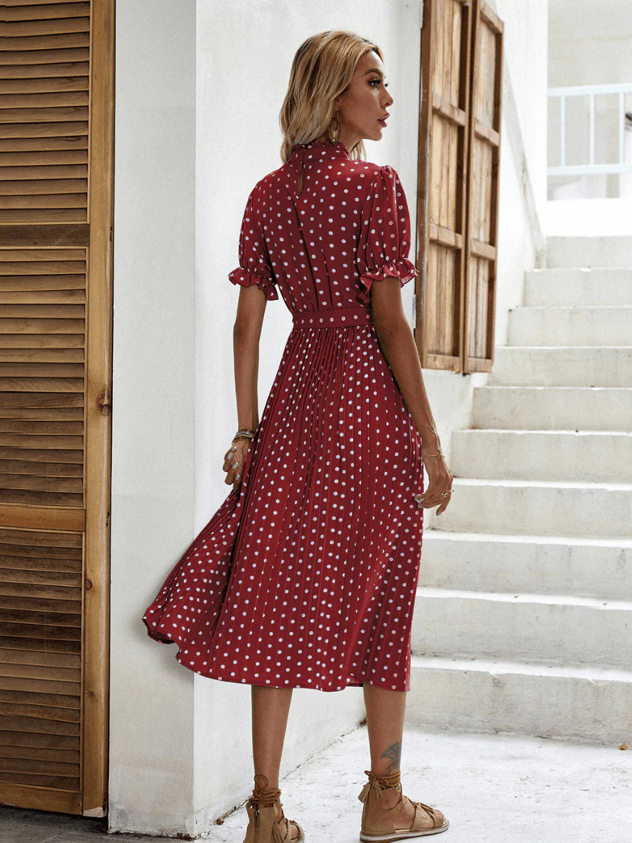 Evergreen Polka Dot Midi Dress - Red - Image 4