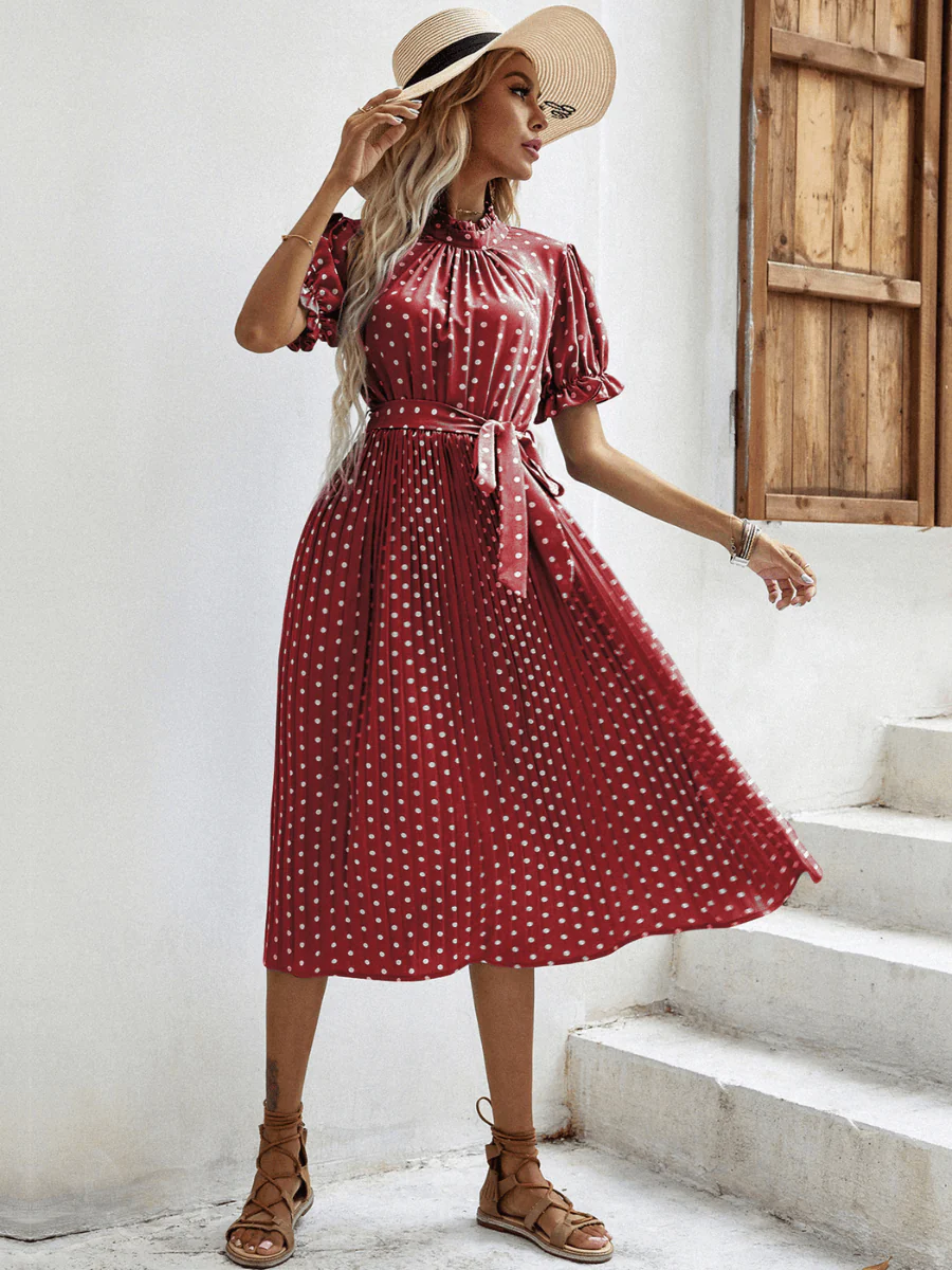 Evergreen Polka Dot Midi Dress - Red - Image 5