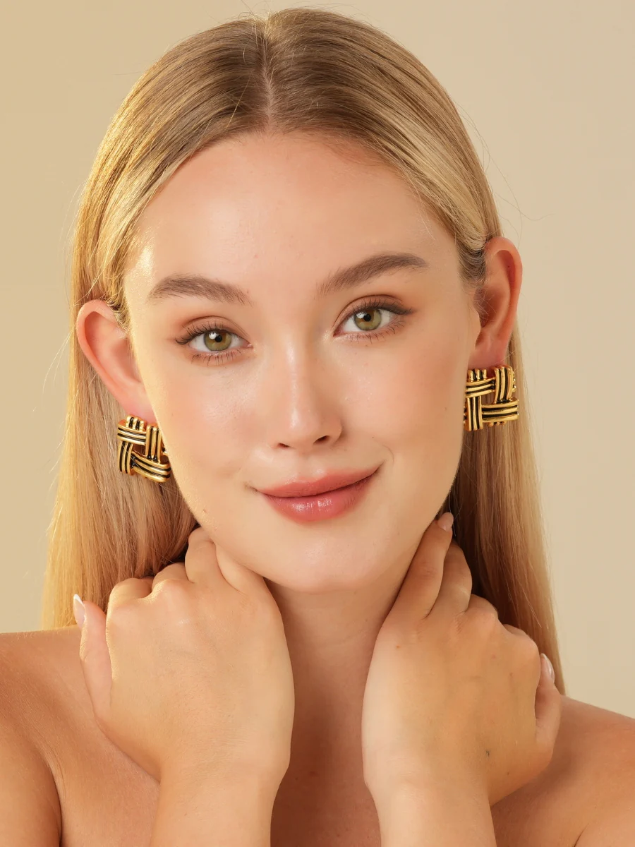 Everley Twist Gold Plated Stud Earrings - Image 2