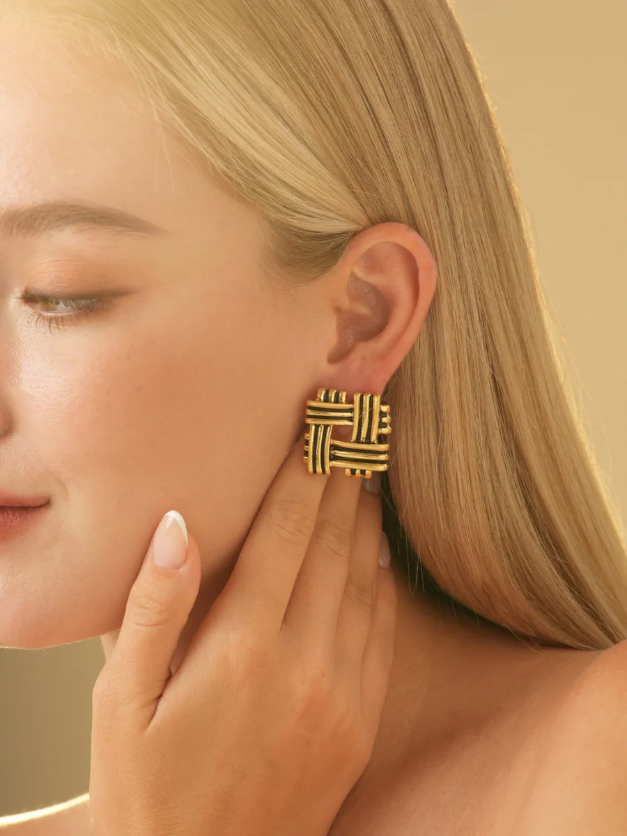 Everley Twist Gold Plated Stud Earrings - Image 3