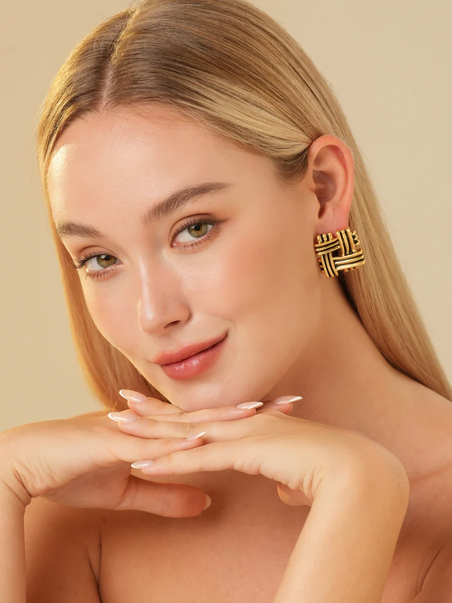 Everley Twist Gold Plated Stud Earrings - Image 4