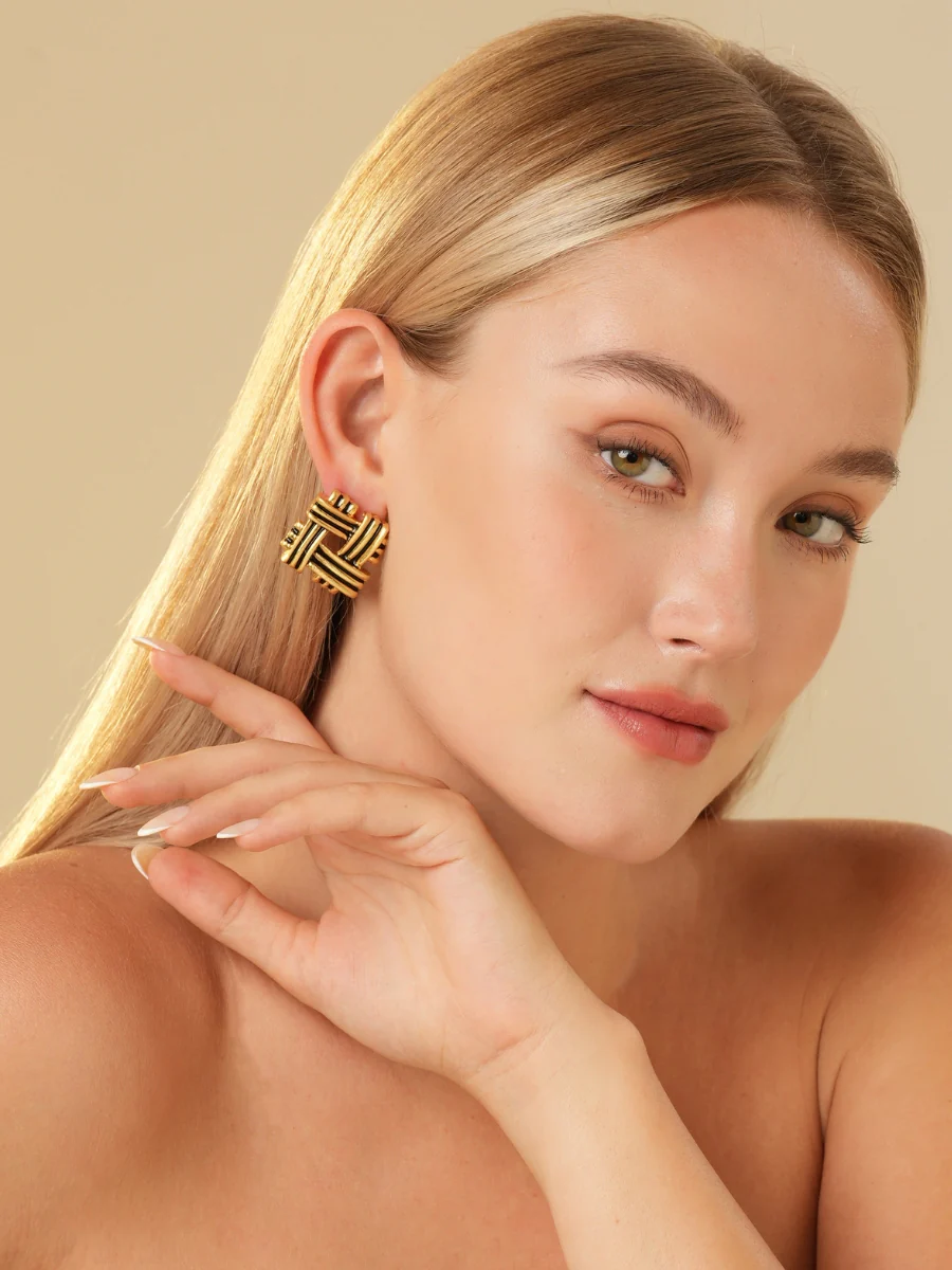 Everley Twist Gold Plated Stud Earrings - Image 5