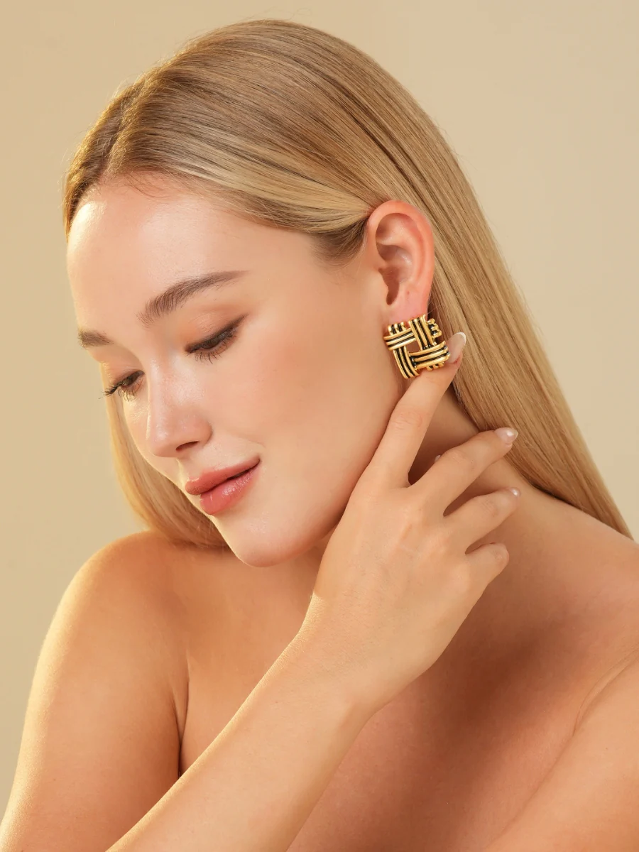 Everley Twist Gold Plated Stud Earrings - Image 6