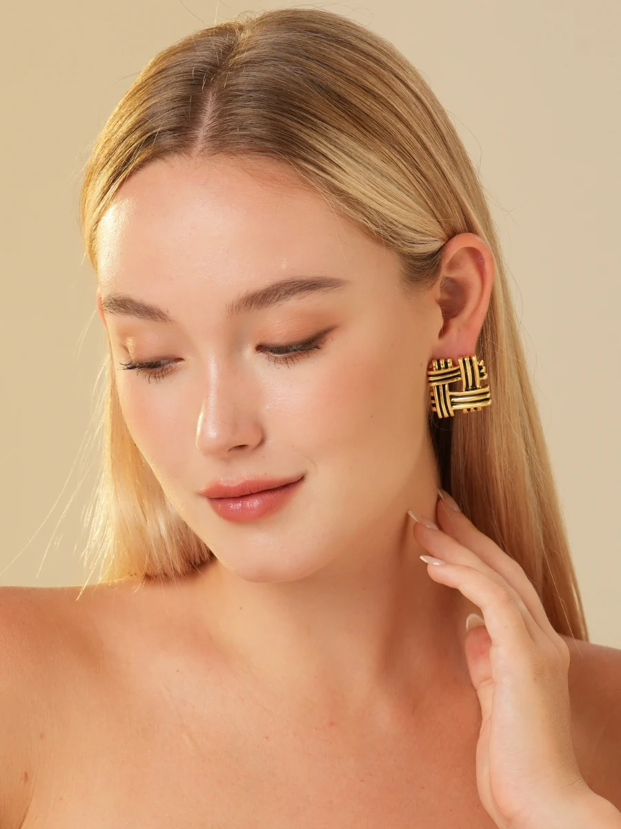 Everley Twist Gold Plated Stud Earrings - Image 7