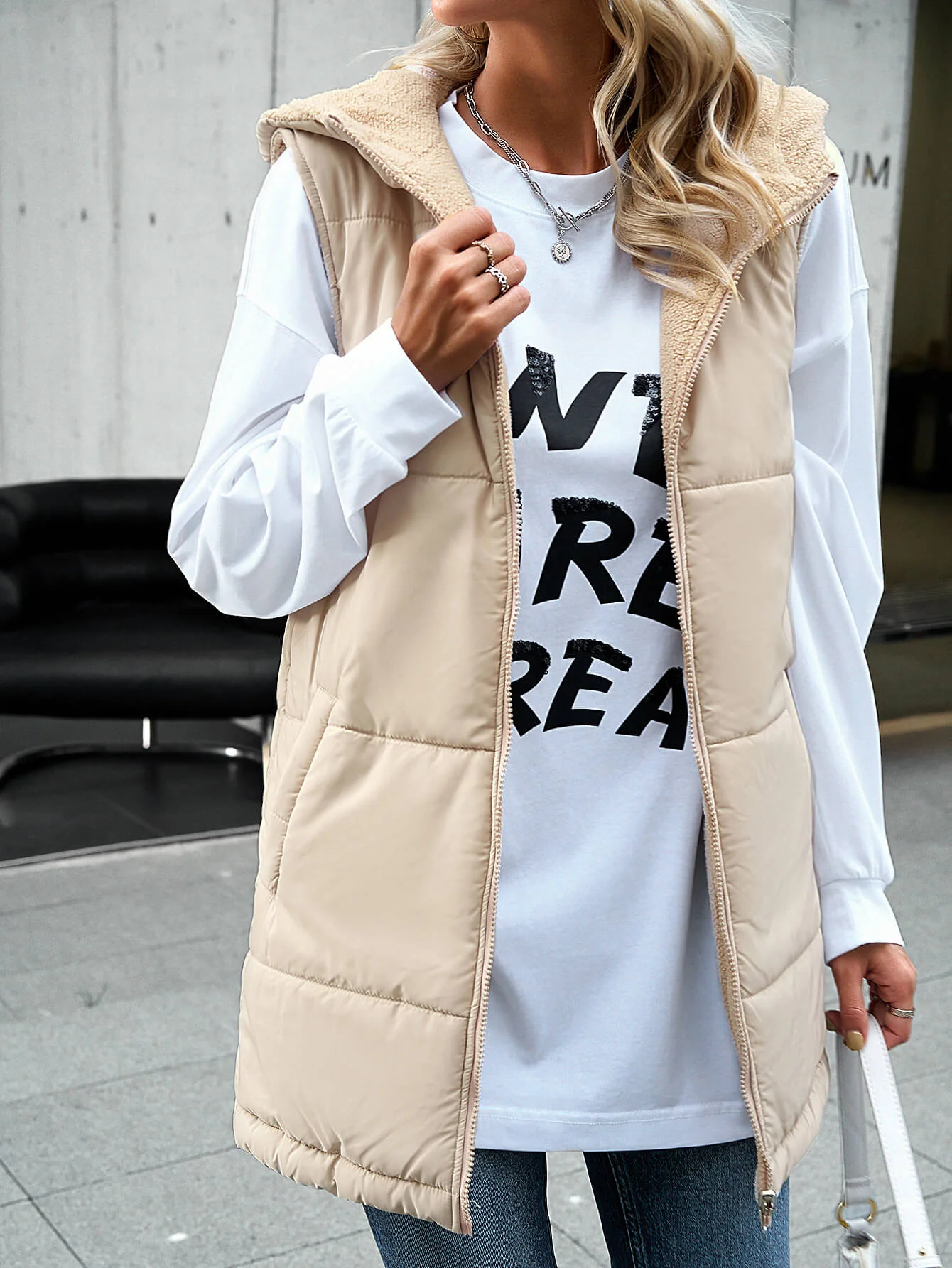 Fall And Forever Hooded Puffer Vest - Apricot - Image 5