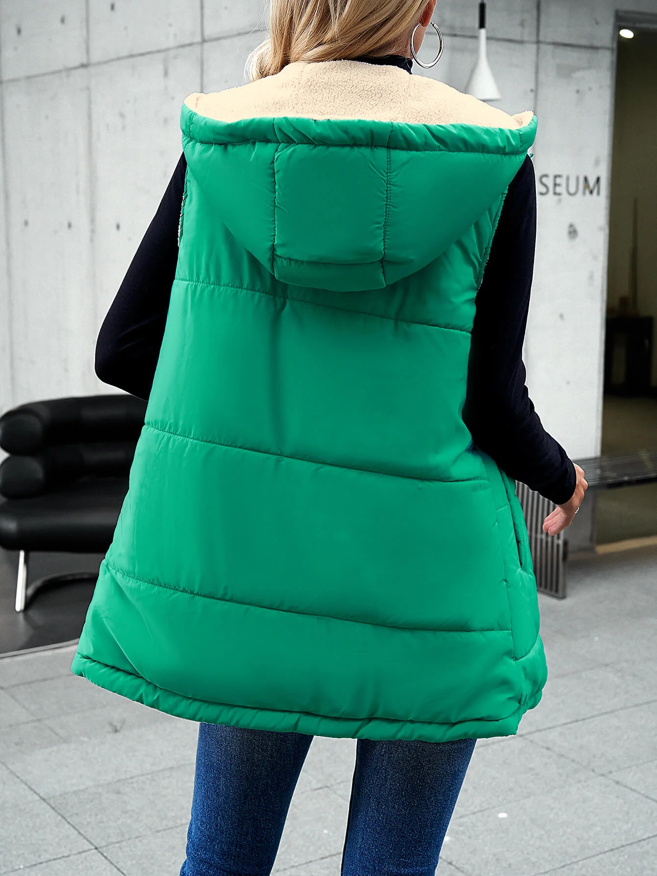 Fall And Forever Hooded Puffer Vest - Green - Image 6