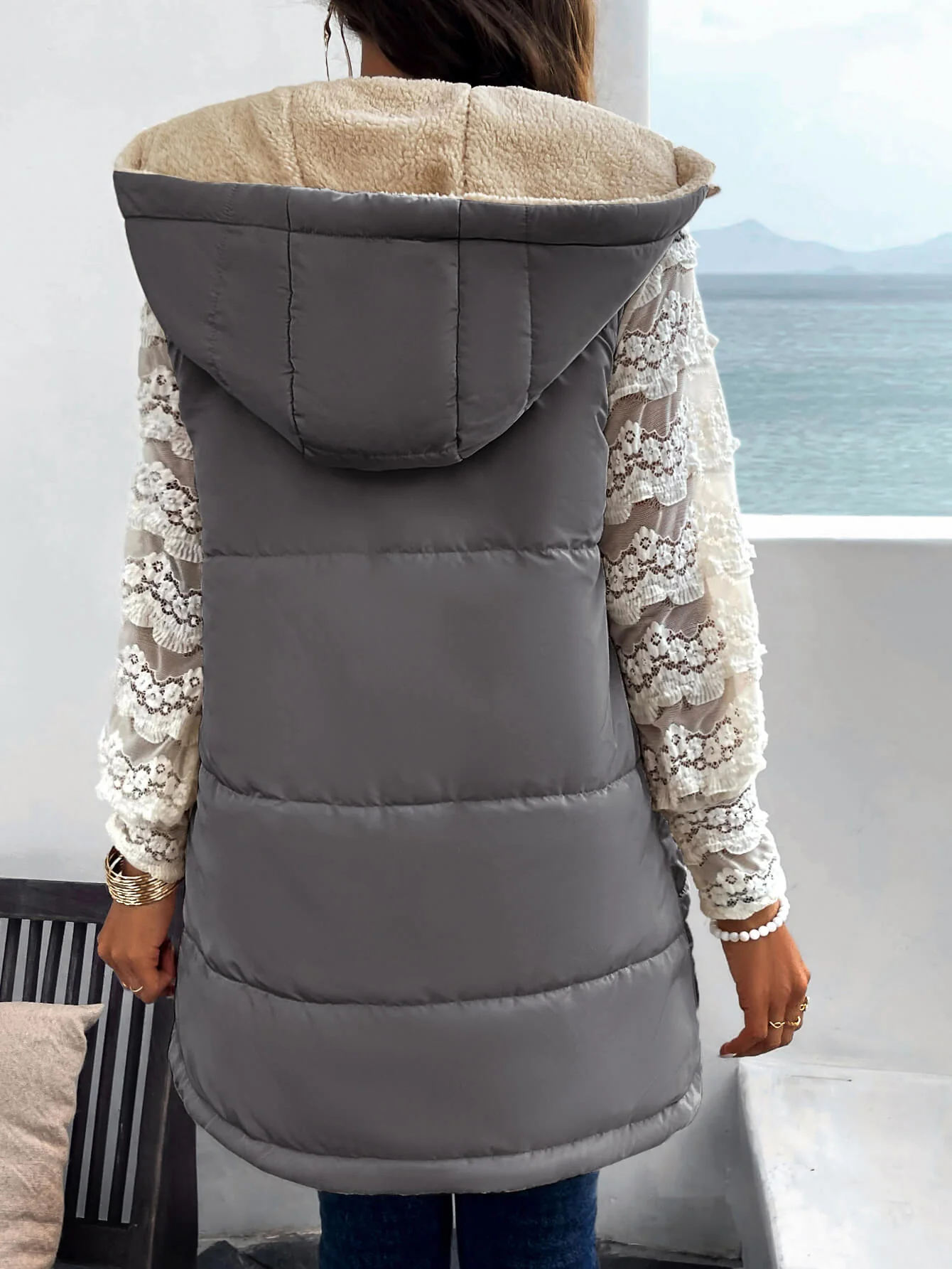 Fall And Forever Hooded Puffer Vest - Grey - Image 5