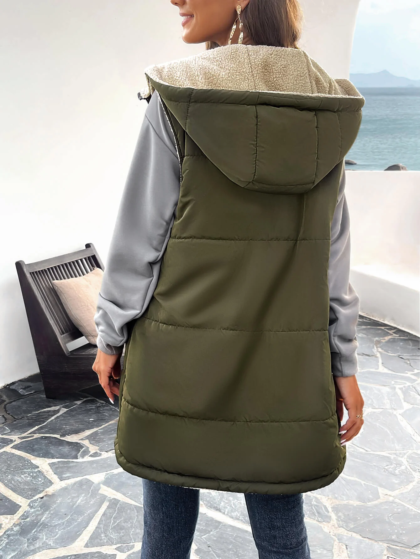 Fall And Forever Hooded Puffer Vest - Olive - Image 6