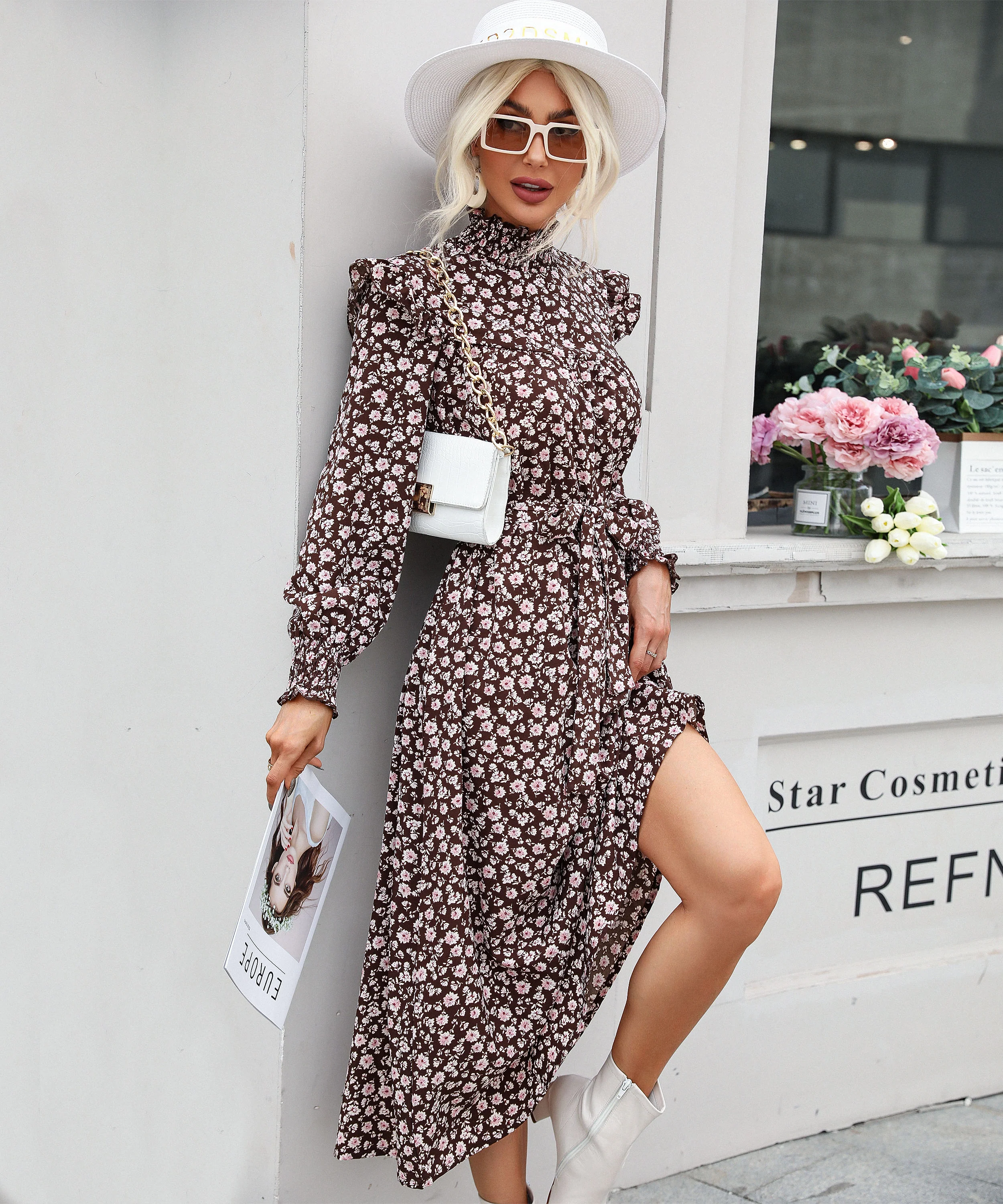FALL HAS SPRUNG MAXI DRESS - BROWN - Image 2