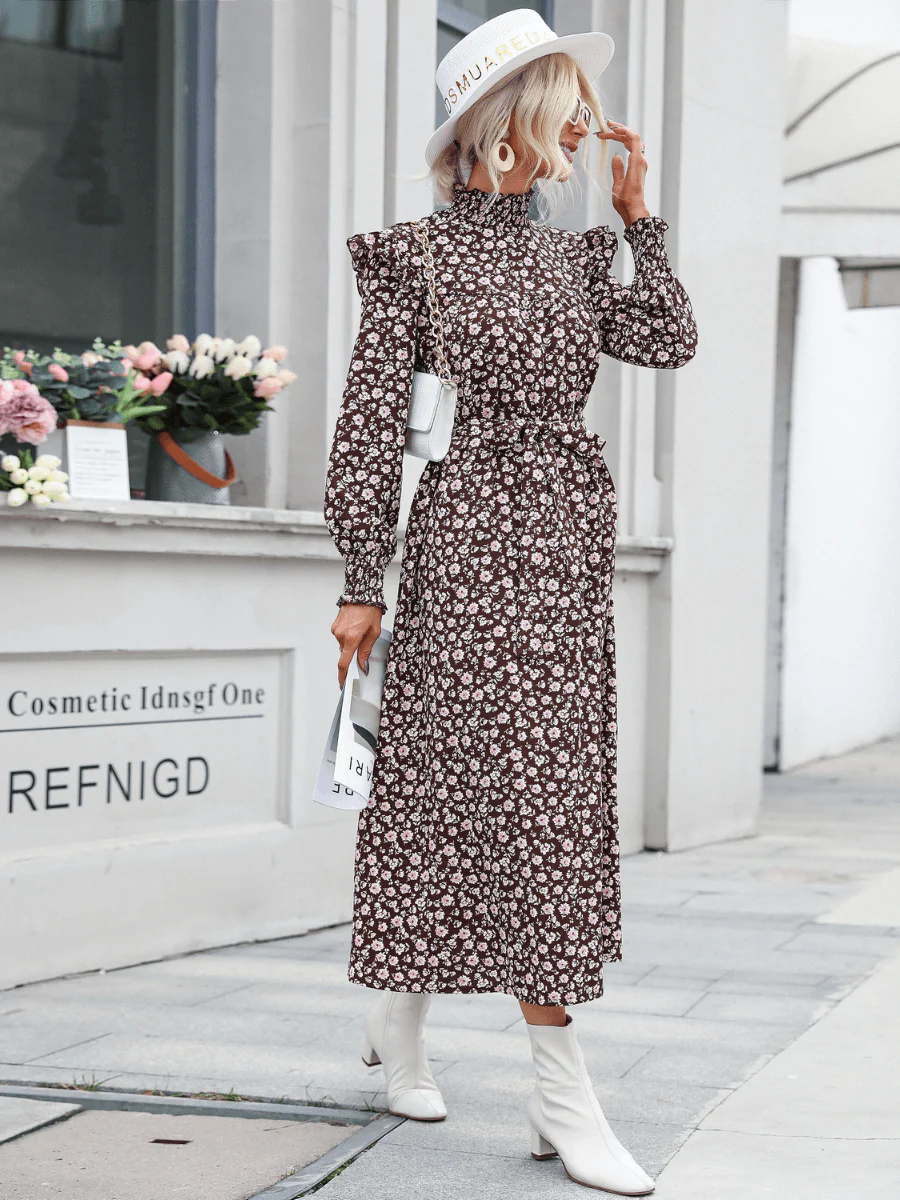 FALL HAS SPRUNG MAXI DRESS - BROWN - Image 5