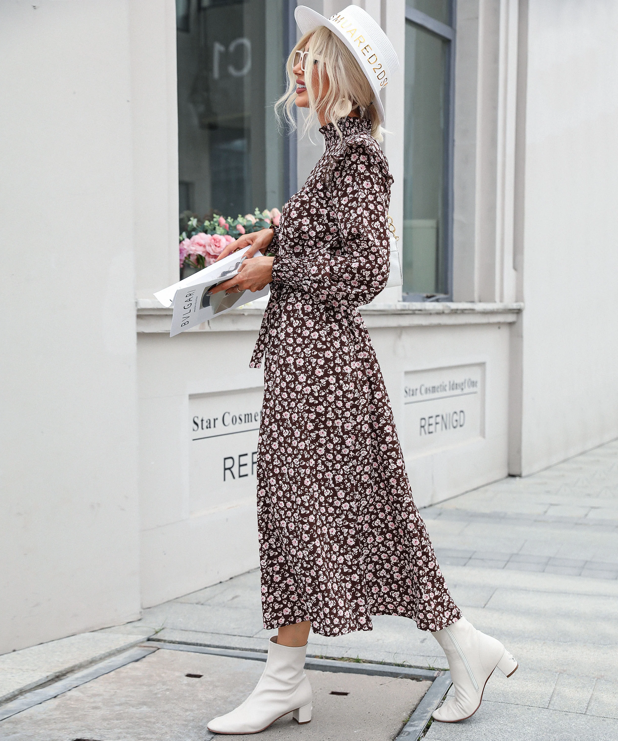 FALL HAS SPRUNG MAXI DRESS - BROWN - Image 7