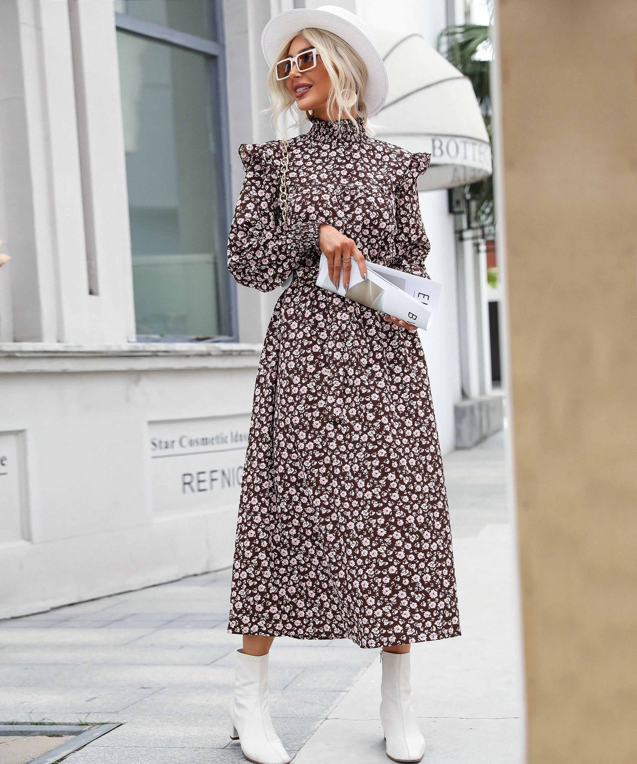FALL HAS SPRUNG MAXI DRESS - BROWN - Image 8