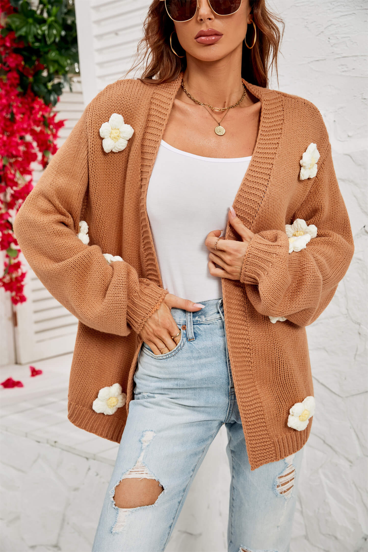 Fall In Daisy Oversized Knit Cardigan - Image 2