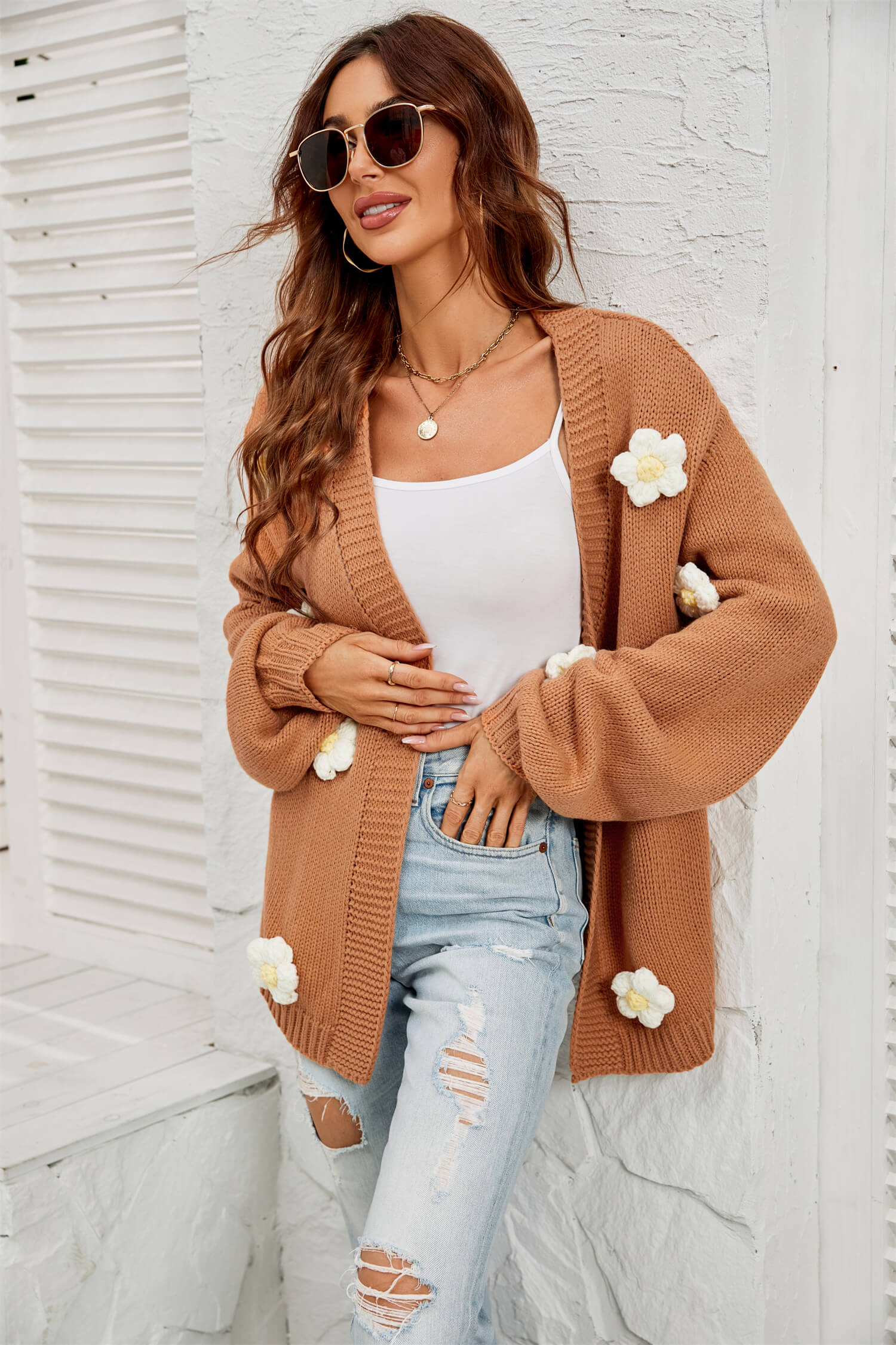 Fall In Daisy Oversized Knit Cardigan - Image 3