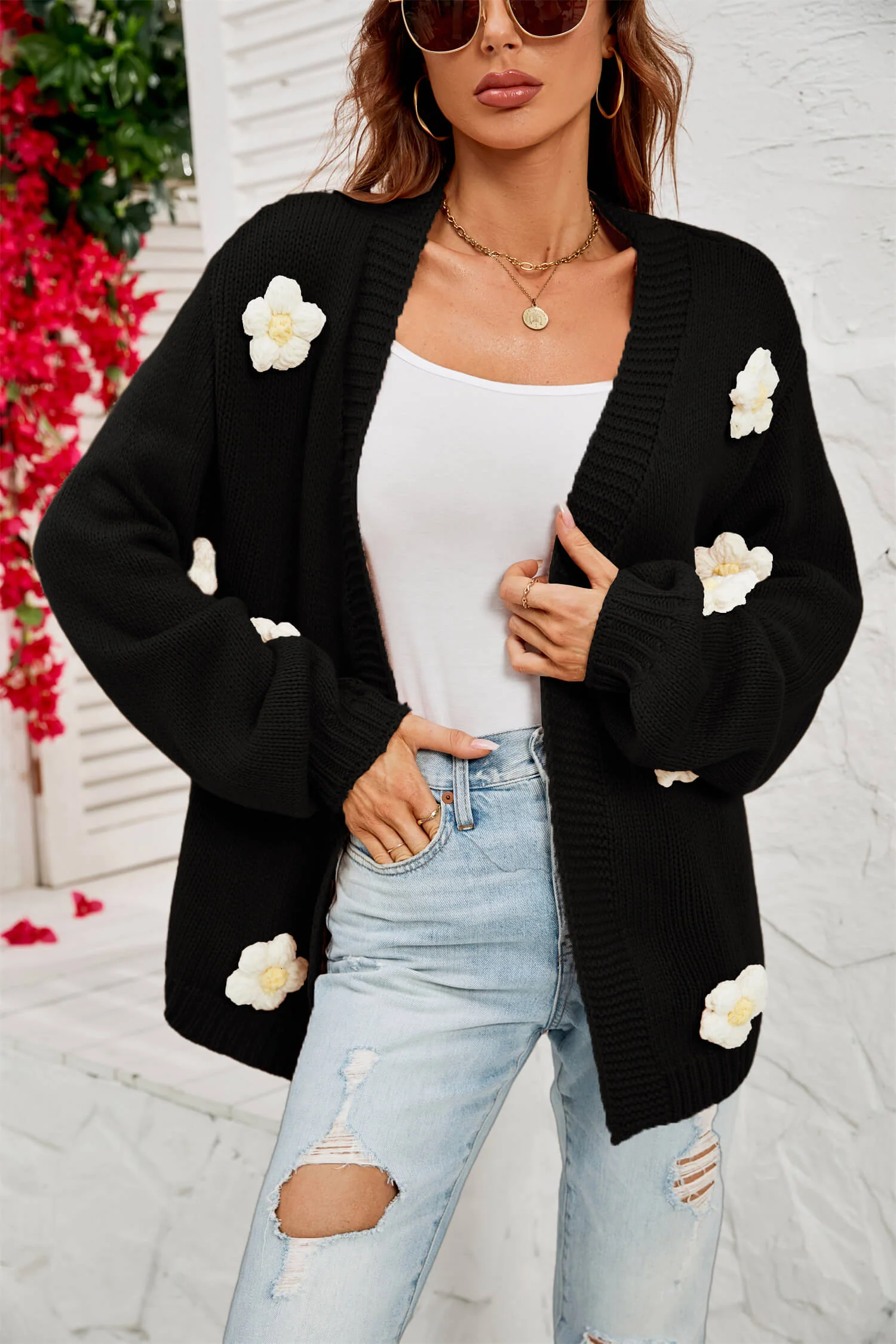 Fall In Daisy Oversized Knit Cardigan - Image 7