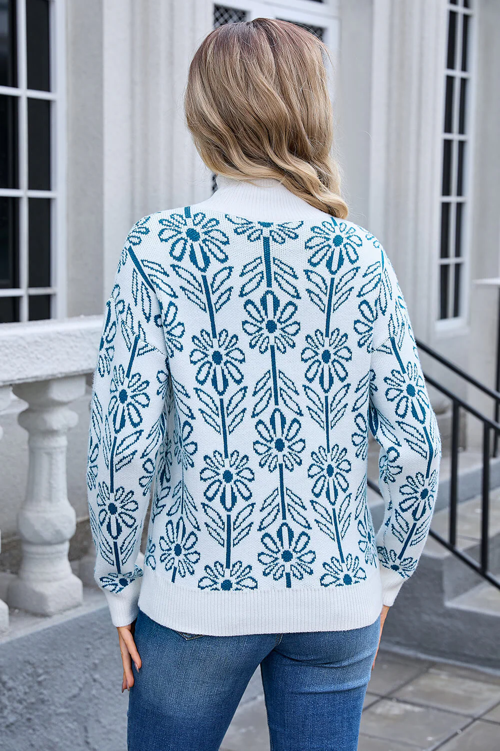 Fall In Flower Mockneck Sweater - Blue - Image 6