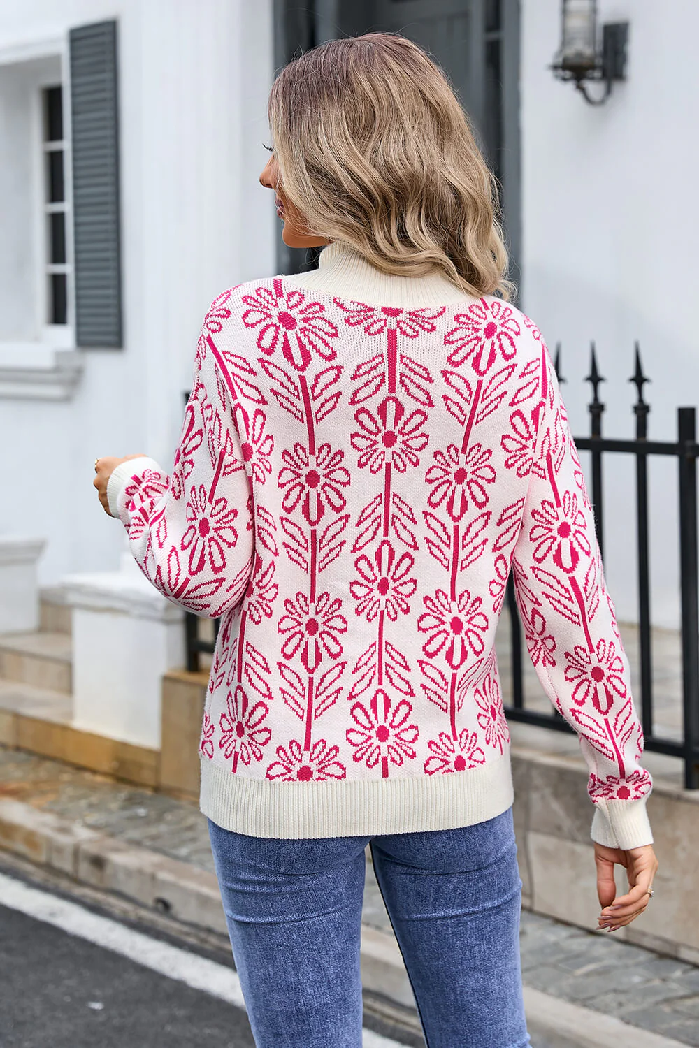 Fall In Flower Mockneck Sweater - Pink - Image 6