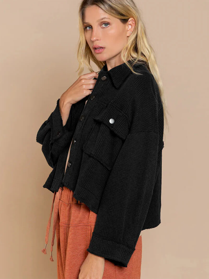 Fall In Waffle Pocketed Shacket - Black - Image 6