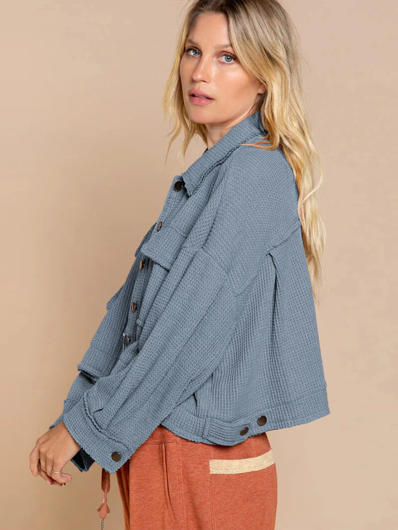 Fall In Waffle Pocketed Shacket - Blue - Image 2