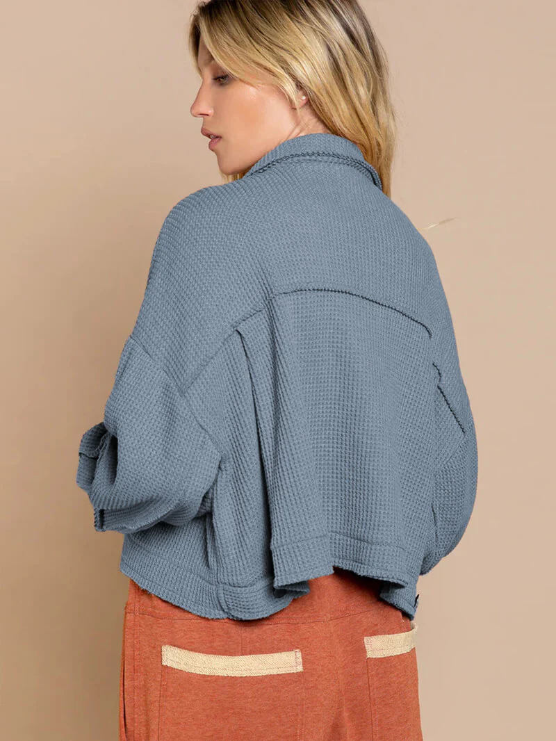 Fall In Waffle Pocketed Shacket - Blue - Image 3