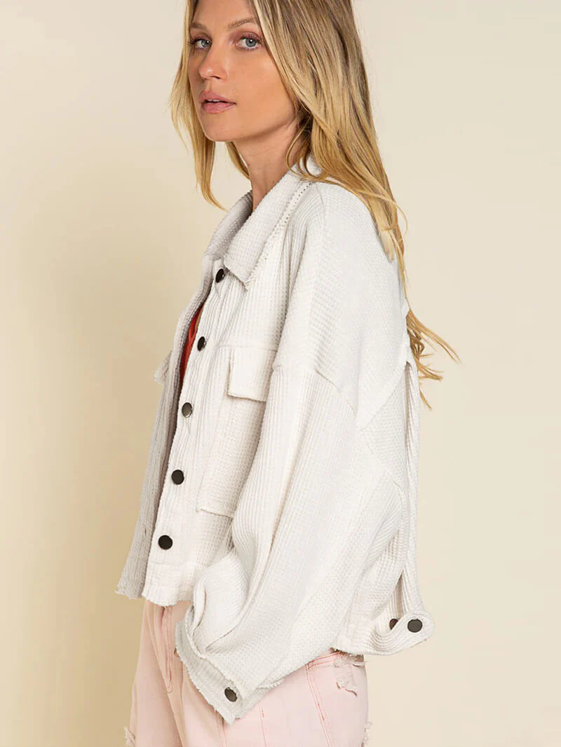 Fall In Waffle Pocketed Shacket - Cream - Image 6