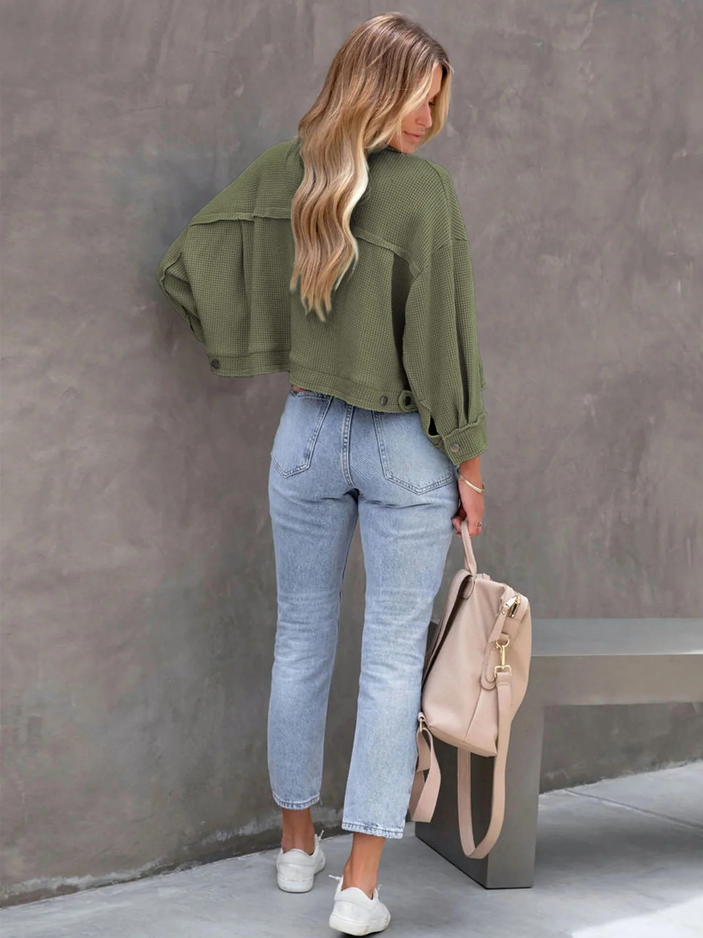 Fall In Waffle Pocketed Shacket - Green - Image 3