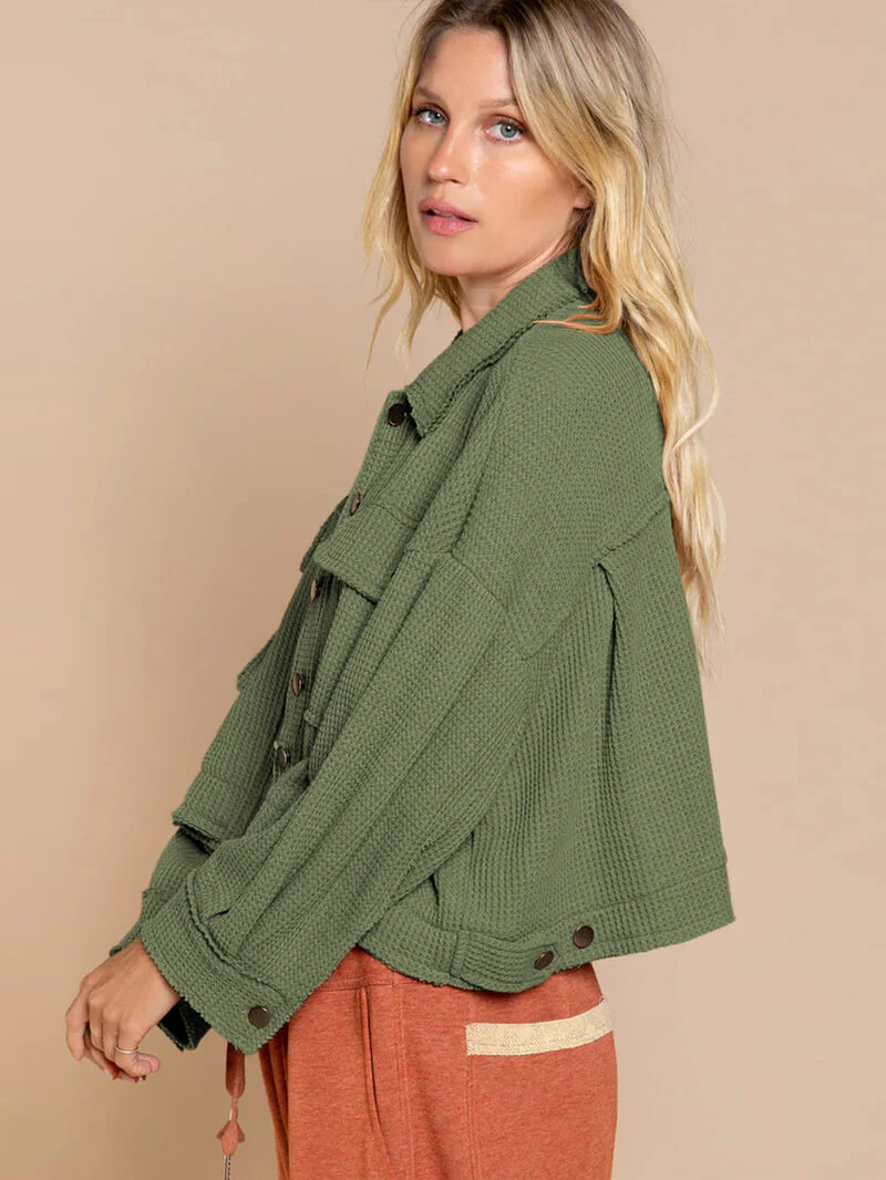 Fall In Waffle Pocketed Shacket - Green - Image 6