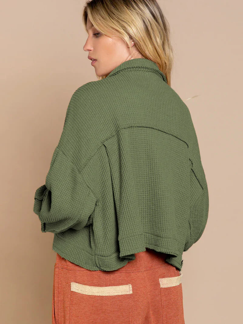 Fall In Waffle Pocketed Shacket - Green - Image 7