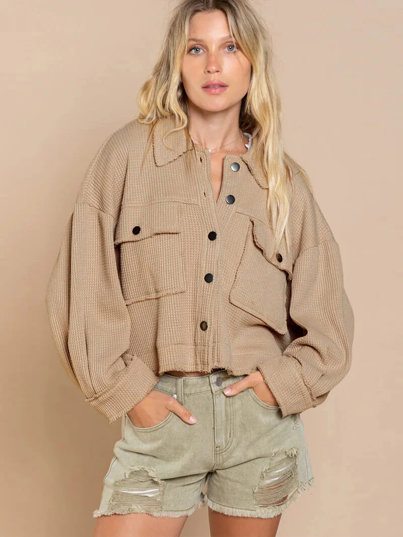 Fall In Waffle Pocketed Shacket - Khaki - Image 2